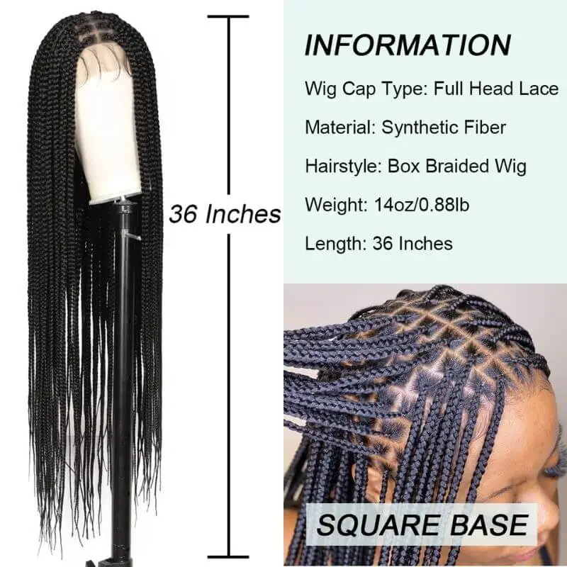 9x6 Lace 36 Inch double Lace Front Box Braided Wigs 1B Ombre Purple  Blue Green Red Wigs Knotless Cornrow Braids Lace Frontal Wig Synthetic Black Hand Braided Wigs With Baby Hair for African American Women