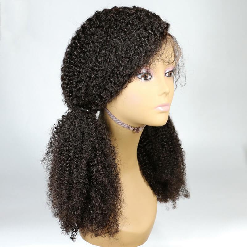 Lace Front Wig 180% Density Kinky Curly Brazilian Virgin Hair Pre Plucked With Natural Baby Hair