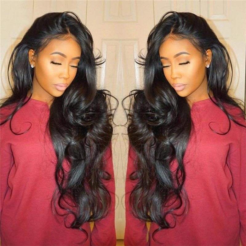Body Wave Glueless Full Lace Wigs Human Hair Lace Front Wig with Baby Hair Natural Black Color Bleached Knots