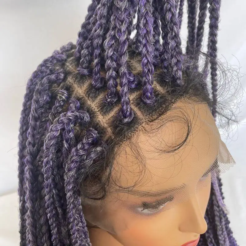 9x6 Lace 36 Inch double Lace Front Box Braided Wigs 1B Ombre Purple  Blue Green Red Wigs Knotless Cornrow Braids Lace Frontal Wig Synthetic Black Hand Braided Wigs With Baby Hair for African American Women