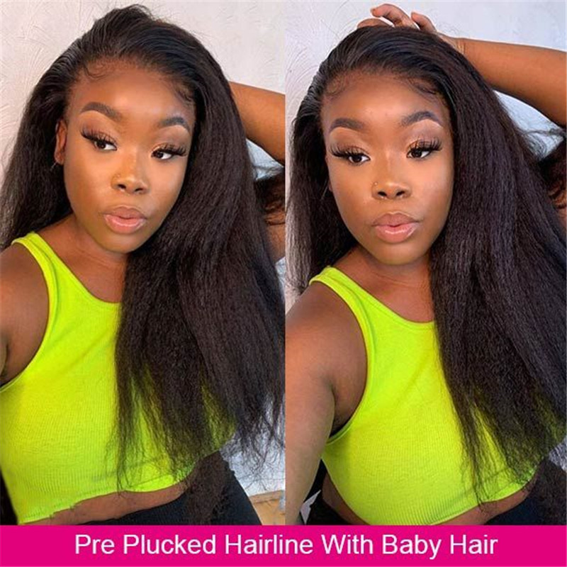 HD Transparent Lace Wigs 180% Density Kinky Straight Wigs 13x4 Lace Front Wigs Pre Plucked With Baby Hair