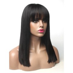 Yaki Wig with Bangs Light Yaki Straight 100 Human Hair Natural Color Density 130%