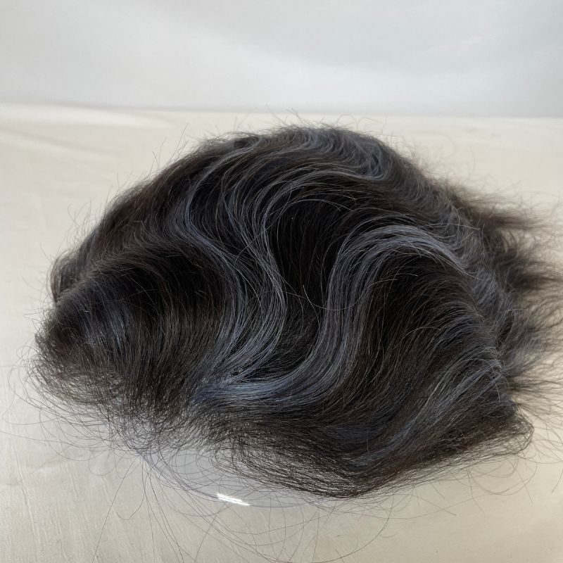 Full PU Super Think Skin 100% Human Hair Toupee for Men 1B Highlight Blue 10x8 Hairpieces Human Hair Mens Toupee Hair System
