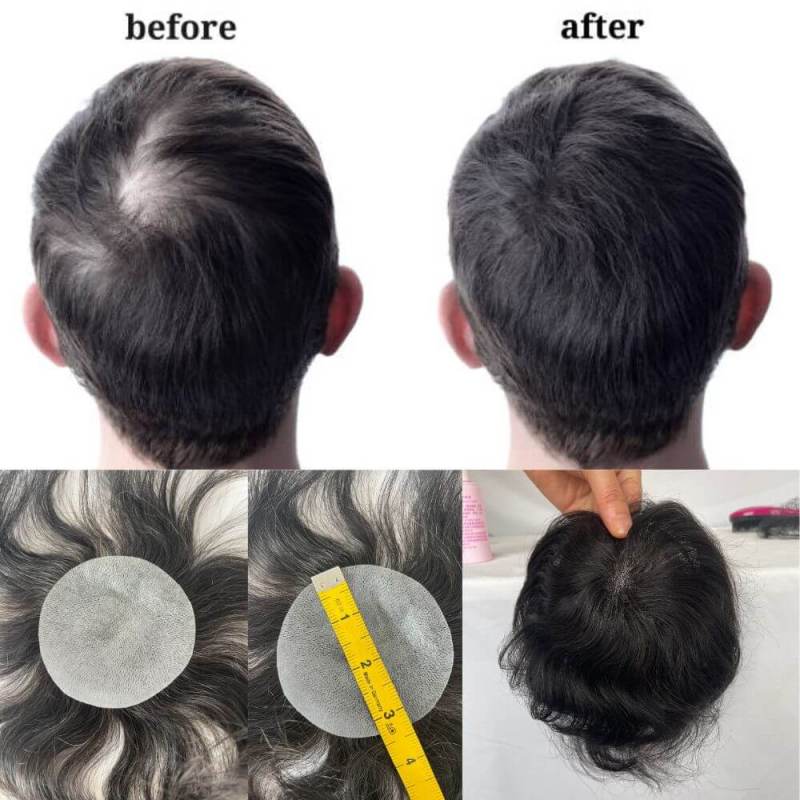 Side or Back Hair Patches Hairpiece Toupee For Men Full PU Thin Skin Base Real Human Hair Hair for Man Covering Bald Spots On Head Sides Or Back