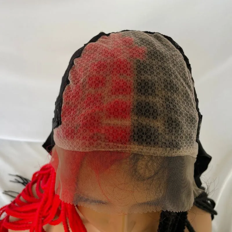 9x6 Lace 36 Inch double Lace Front Box Braided Wigs Half Red Half Black Wigs Knotless Cornrow Braids Lace Frontal Wig Synthetic Black Hand Braided Wigs With Baby Hair for African American Women