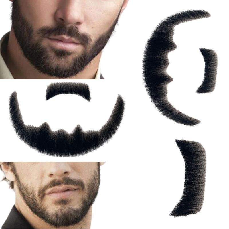 Human Hair Straight Fake Beard Swiss Lace Face Beard And Moustache Real Handmade Light Beard For Men Invisible Beard Realistic Makeup Swiss Lace Base Replace System 1B