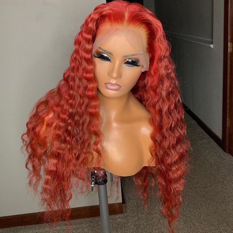 Red Deep Wave Wavy Full Lace Human Hair Wig Brazilian Virgin Curly Lace Front Deep Part Full Lace Wig