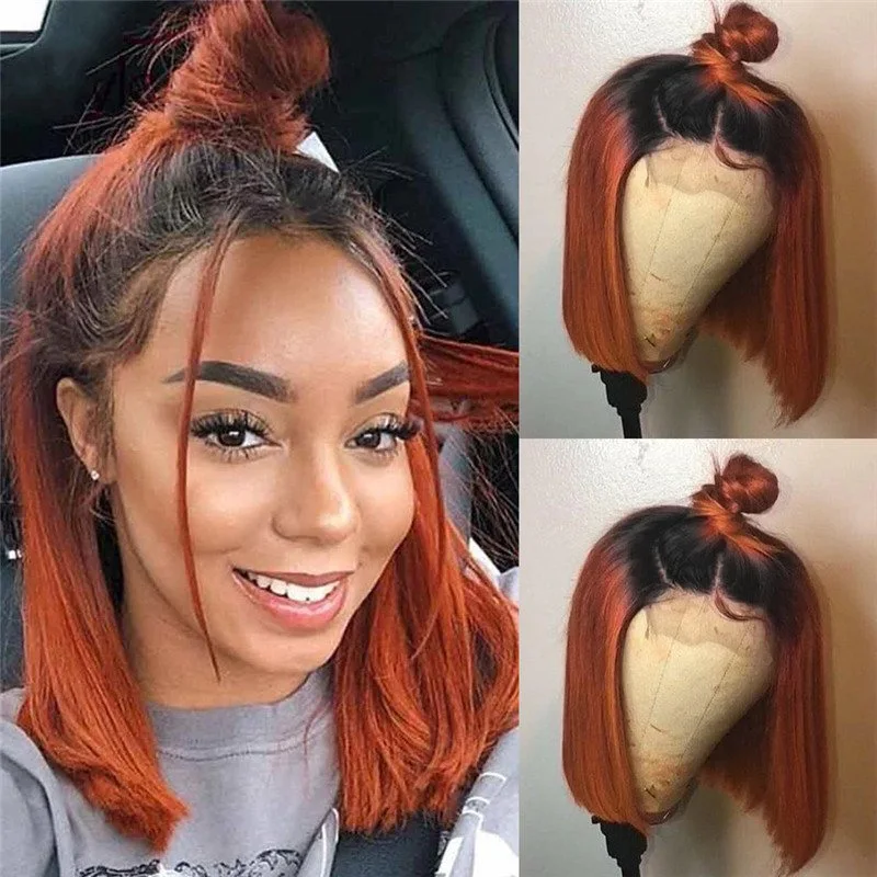 Ombre Ginger 1B Orange Short Bob Lace Front Human Hair Wigs for Black Women Brazilian Virgin Human Wig