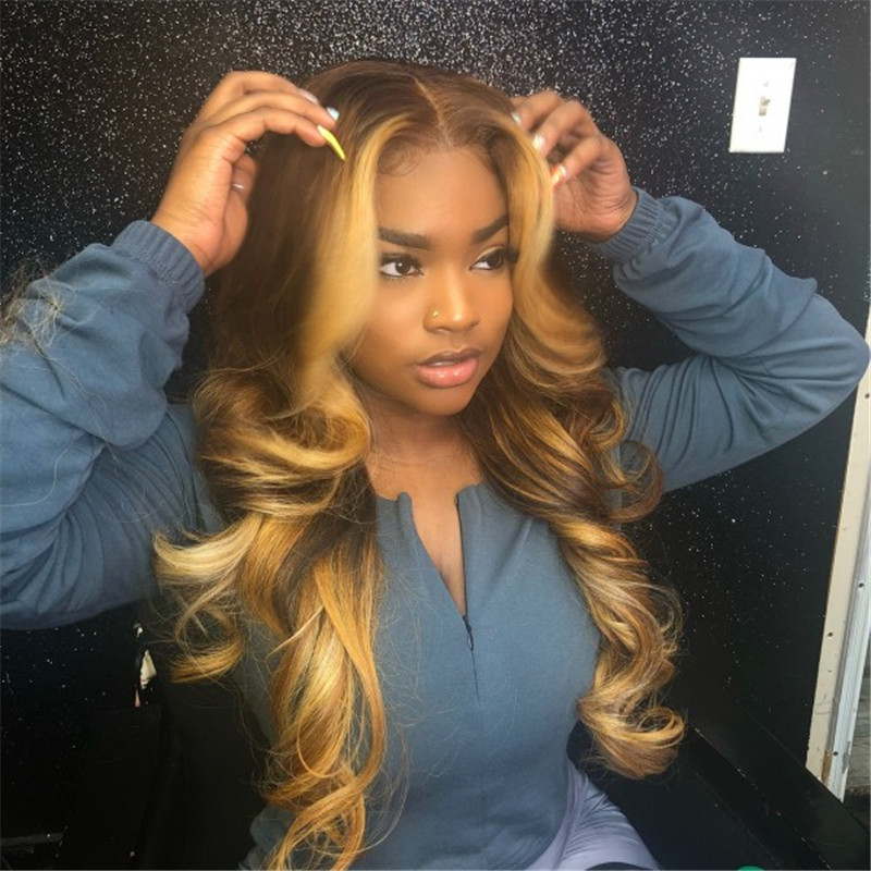 Omber Honey blonde Lace Front Wig and 13x4x1 T Part Lace Wig Pre Plucked Human Hair for Black Beauty-62096a