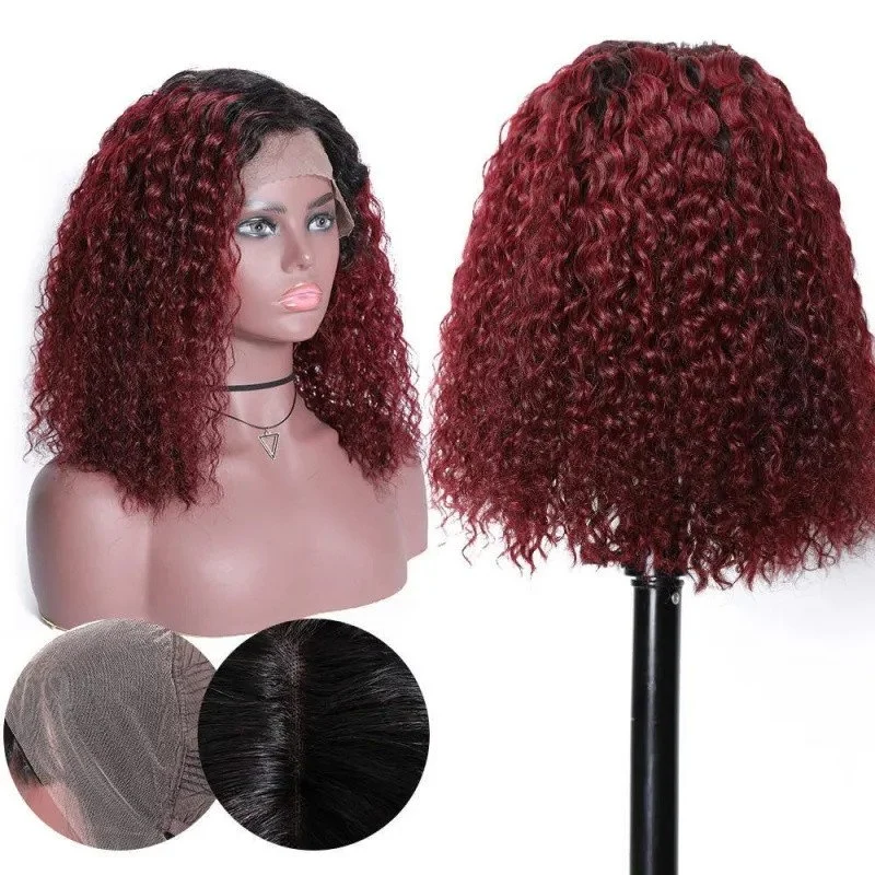 1B 99J  Bob Burgundy Red ColorShort Curly Lace Front Full Lace Wigs Curly Human Hair Wigs Preplucked Natural Hairline