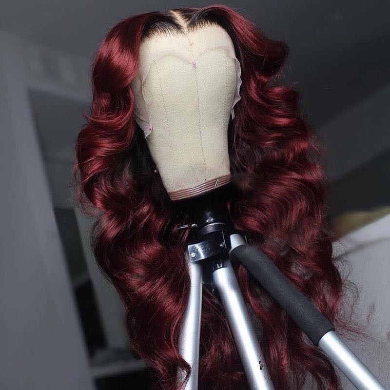 Human Virgin Hair Pre Plucked 99J Ombre Wave Lace Front Wig And 13x4x1 T Part Lace Wig For Black Woman-ffcc1d