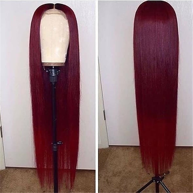 Human Virgin Hair Pre Plucked 99J Ombre Lace Front Wig And 13x4x1 T Part Lace Wig For Black Woman-b75b8e