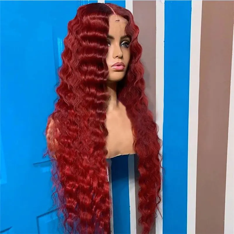 Red Water Wave Wavy Full Lace Human Hair Wig Brazilian Virgin Curly Lace Front Wig
