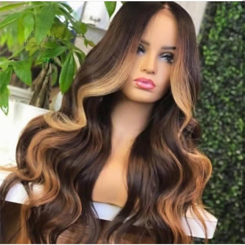 Human Virgin Hair Pre Plucked Ombre Wave Lace Front Wig And 13x4x1 T Part Lace Wig For Black Woman-38d13d