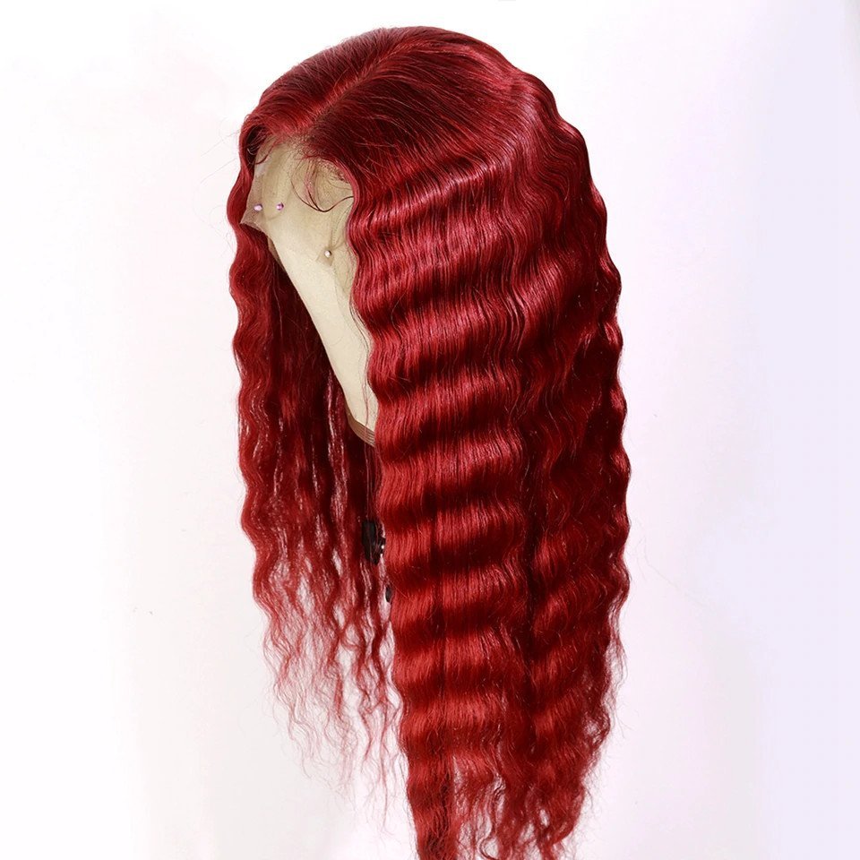 Red Water Wave Wavy Full Lace Human Hair Wig Brazilian Virgin Curly Lace Front Wig