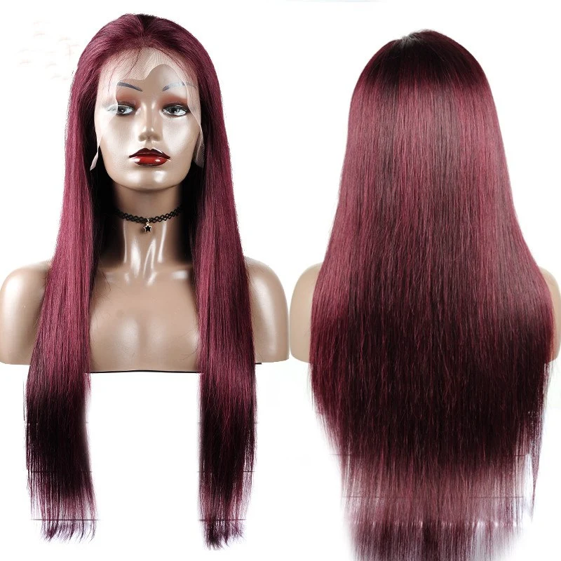 360 Lace Burgundy 99J Red Straight Long Preplucked Straight Brazilian Human Hair Wigs