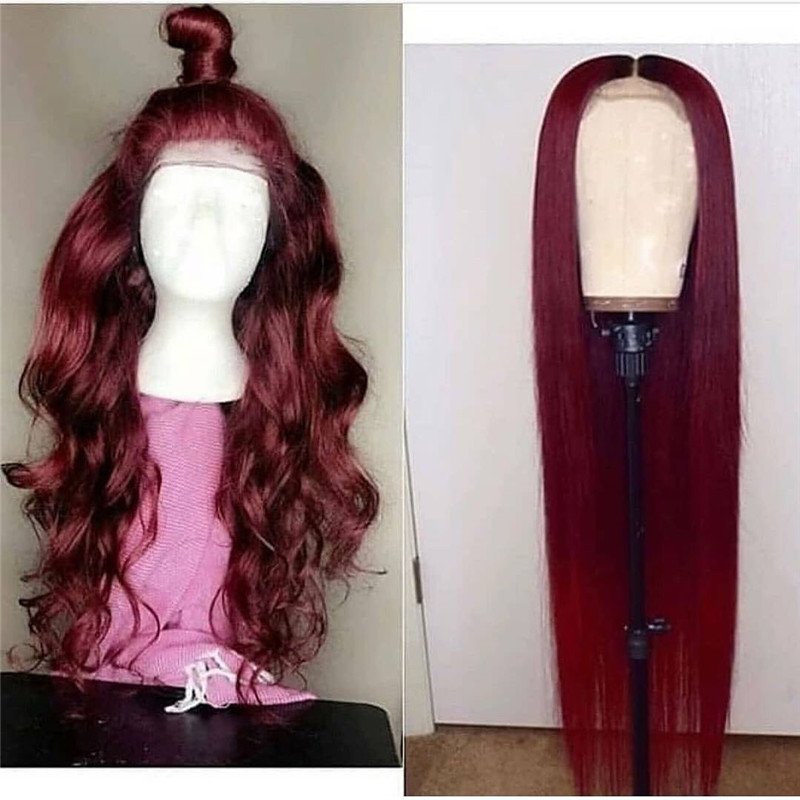 Human Virgin Hair Pre Plucked 99J Ombre Lace Front Wig And 13x4x1 T Part Lace Wig For Black Woman-b75b8e