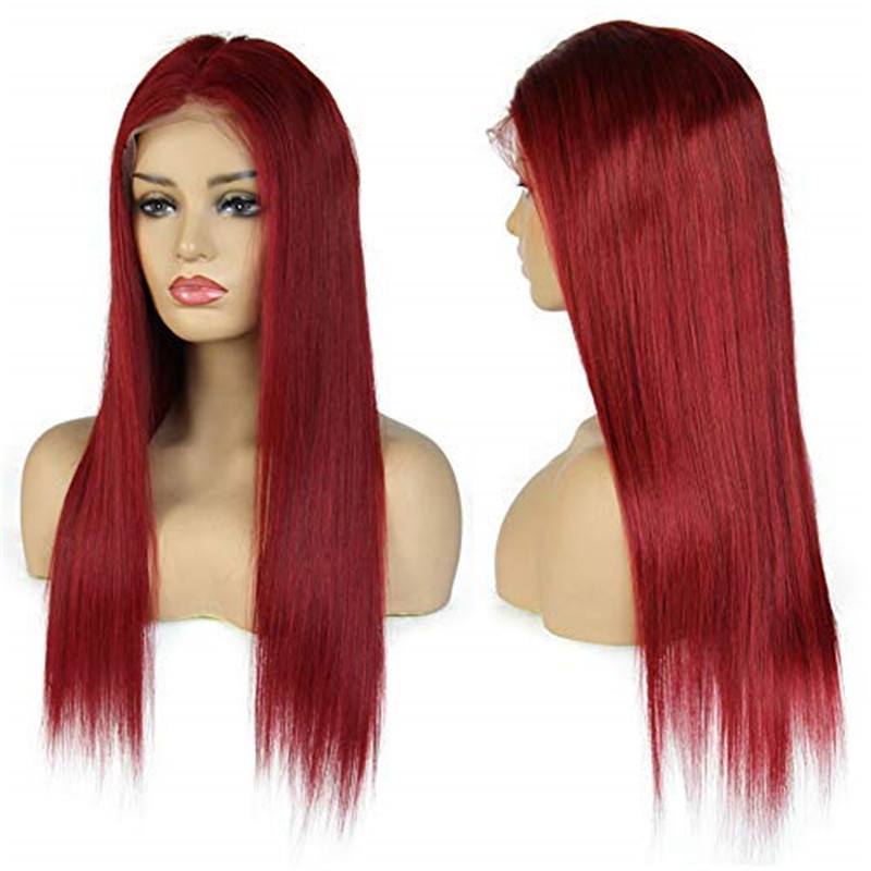 Red Color Lace Front Full Lace Natural Looking Lace Front Wigs Long Straight Brazilian Human Hair Pre Plucked Full Lace Wig