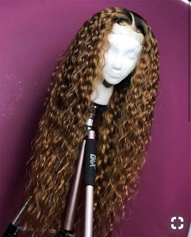 Ombre Blonde Curly Lace Front Human Hair Wigs for Black Women Virgin Hair Ombre Pre Plucked Lace Front Wig