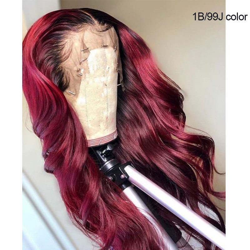 Ombre 1B 99J Body Wave Burgundy Lace Front Brazilian Virgin Human Hair Wig
