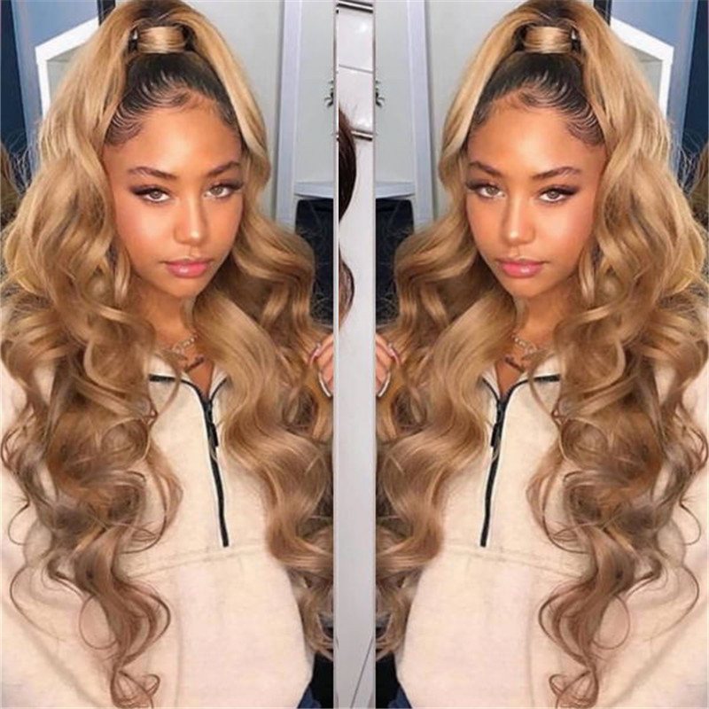 Ombre Honey Blonde Lace Front Wigs 1B 27 Colored Human Hair Wigs For Women Loose Wave T Part Lace Wig Human Hair Brazilian Remy