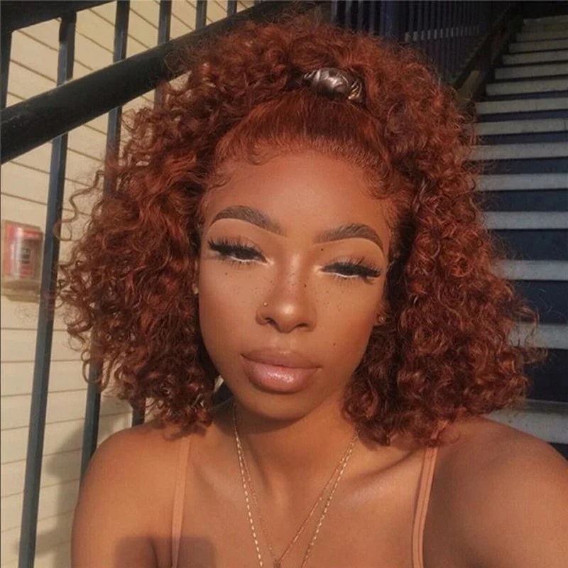 Bob Short Ginger Orange Wig Human Hair Deep Wave PrePlucked Virgin Colored Human Hair Wigs