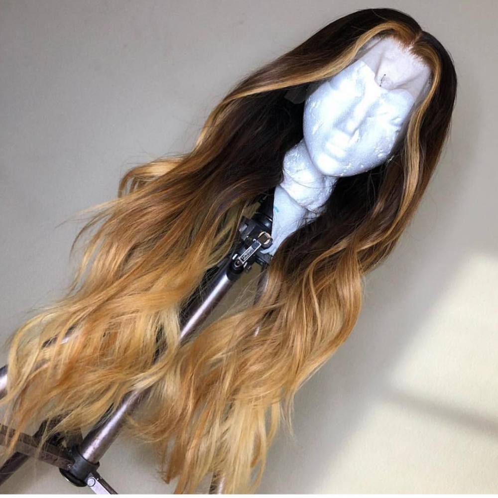 Human Virgin Hair Ombre Wave Pre Plucked Lace Front Wig For Black Woman