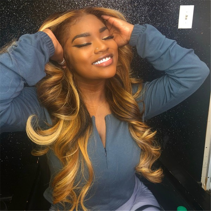 Omber Honey blonde Lace Front Wig and 13x4x1 T Part Lace Wig Pre Plucked Human Hair for Black Beauty-62096a