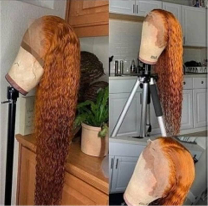 Orange Curly Brazilian Remy Human Hair Glueless Full Lace Wigs Pre Plucked Hairline