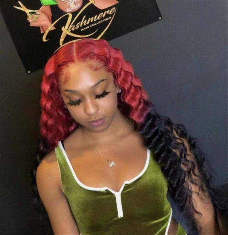 Human Virgin Hair Pre Plucked Ombre Red Lace Front Wig And 13x4x1 T Part Lace Wig For Black Woman-eaeb3a