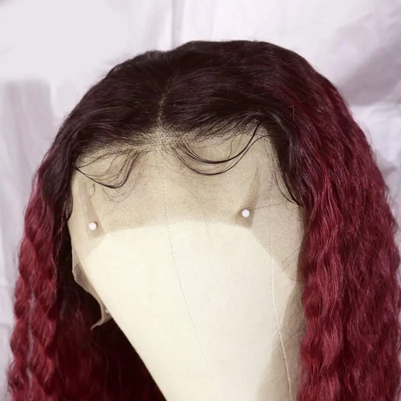 1B/99J Hair Ombre Wine Red Color Two Tone Lace Front Wigs Curly Hair Glueless Lace Wig Wet and Wavy Long Loose Curly