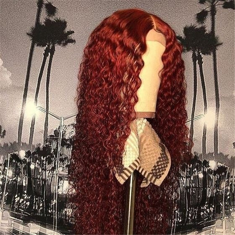 Human Virgin Hair Red Ombre Wave Pre Plucked Curly 13x4x1 T Part Lace Front Wig And Lace Front wig For Black Woman-d1dd98