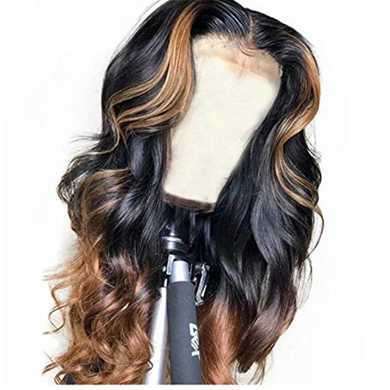 Body Wave Wig with Highlights Human Virgin Hair Ombre Honey Blonde Pre Plucked Lace Front Wig And 13x4x1 T Part Lace Wig For Black Woman-0e682d
