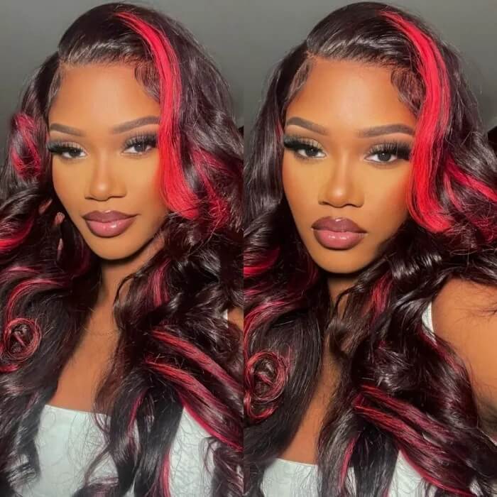 Red Color Lace Front Human Hair Wigs Ombre Red Highlight Burgundy Full Lace Wig