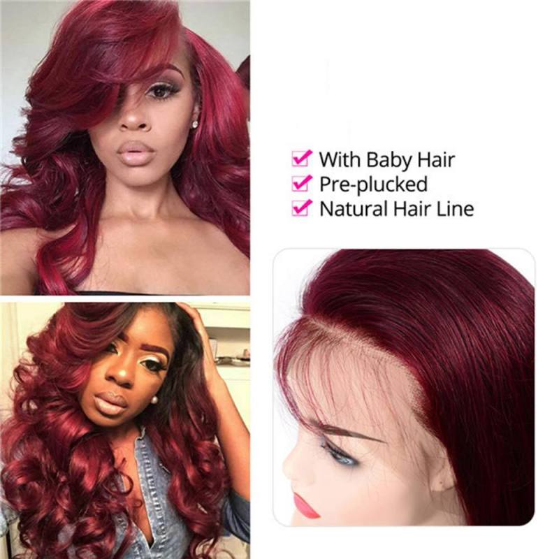 99J Lace Front Wigs Human Hair Burgundy Wigs Body Wave Brazilin Human Hair Wigs for Women Pre-Plucked Hairline