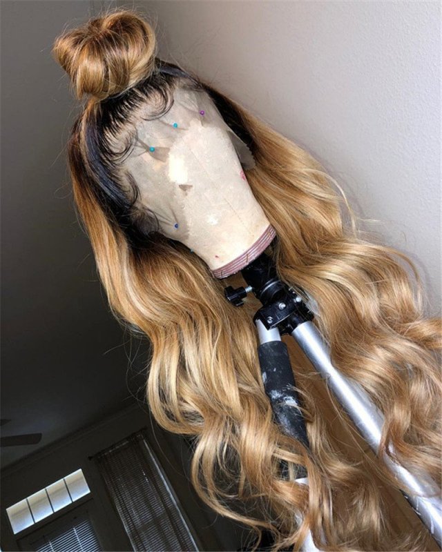 Human Virgin Hair Ombre Wave Pre Plucked Lace Front Wig For Black Woman