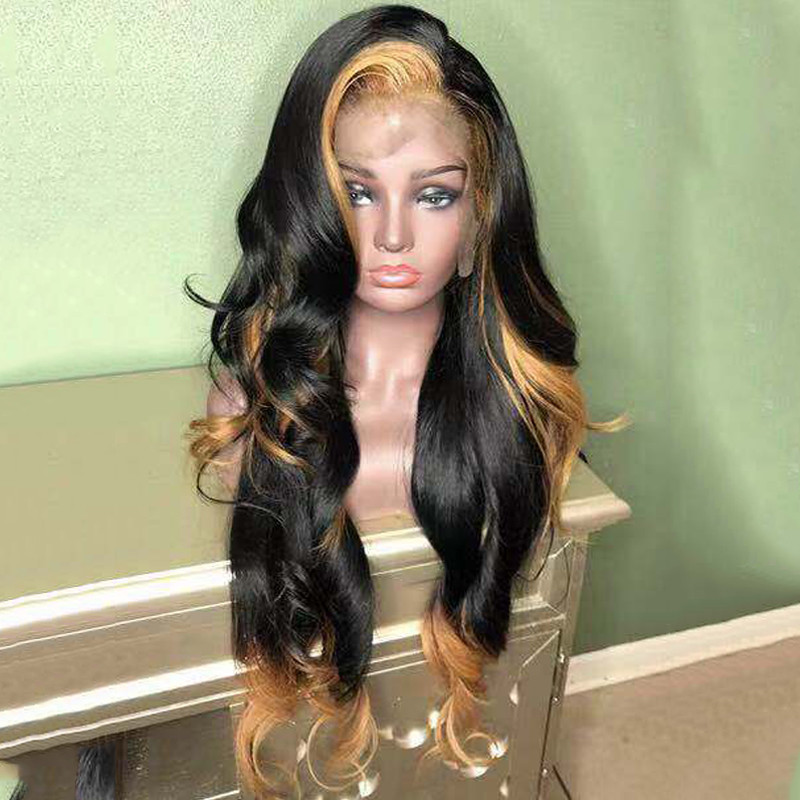 Human Virgin Hair Pre Plucked Ombre Wave Lace Front Wig And 13x4x1 T Part Lace Wig For Black Woman-198f39