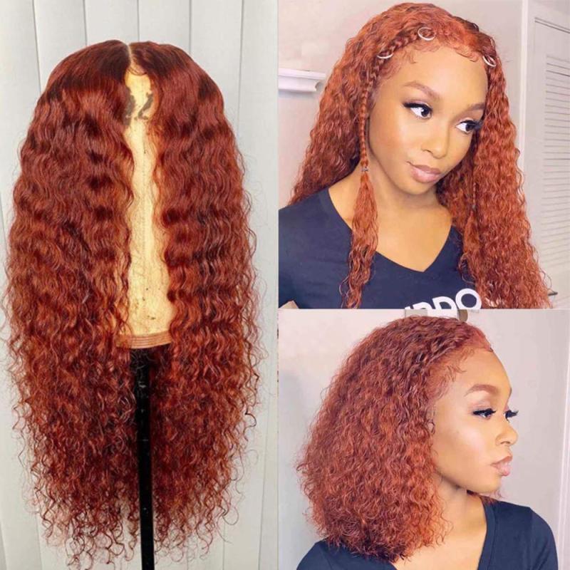 Warm Orange GingerCurly Wigs Human Hair Pre Plucked Glueless Brazilian Virgin Hair  Colored Kinky Curly Lace Wig