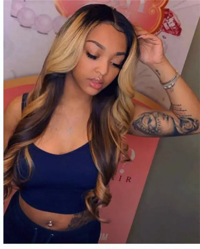 Human Virgin Hair Ombre Wave Pre Plucked Lace Front Wig For Black Woman