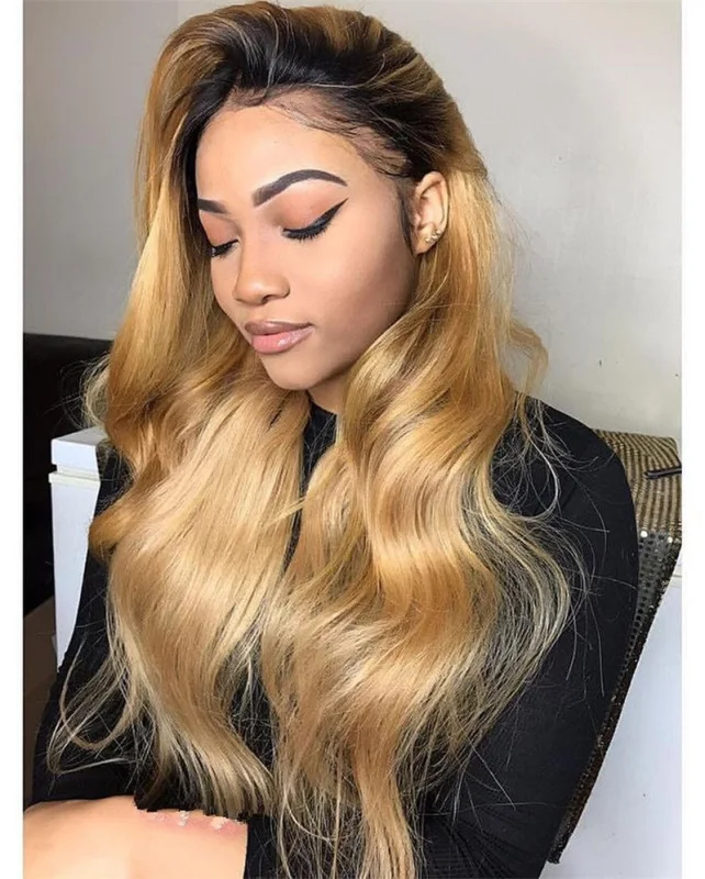 Human Virgin Hair Pre Plucked 1b/27 Color Lace Front Wig For Black Woman