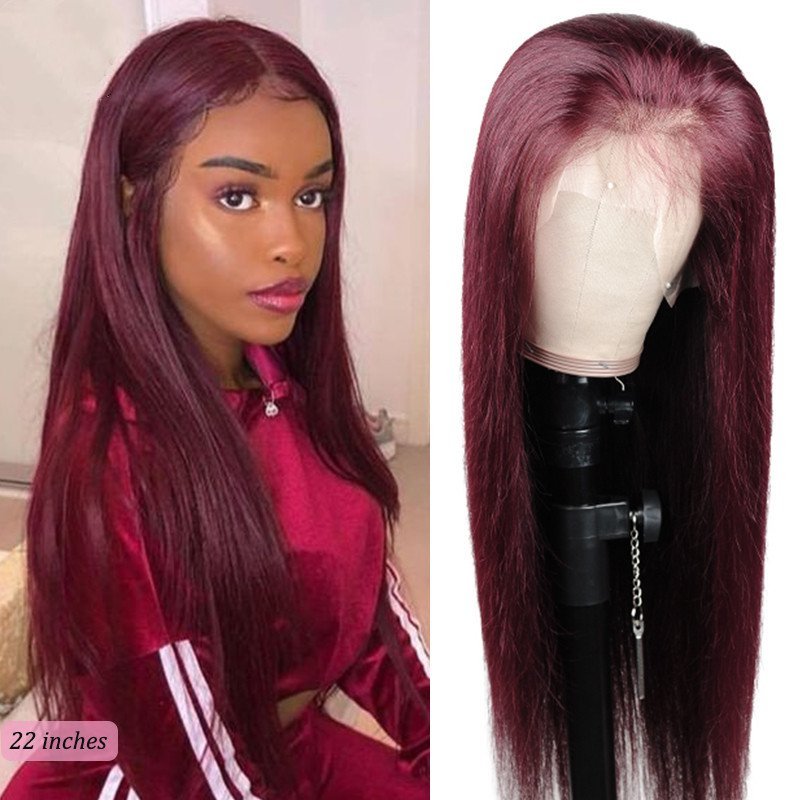 360 Lace Burgundy 99J Red Straight Long Preplucked Straight Brazilian Human Hair Wigs