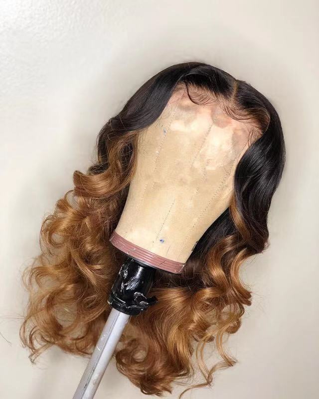 Human Virgin Hair Ombre Wave Pre Plucked Lace Front Wig For Black Woman