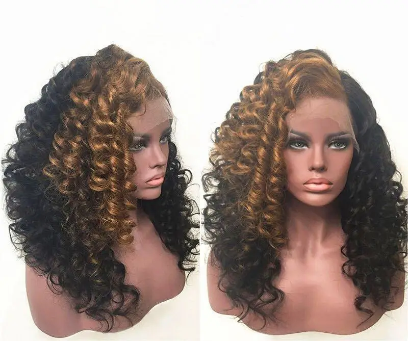 Human Virgin Hair Ombre Wave Pre Plucked Lace Front Wig For Black Woman