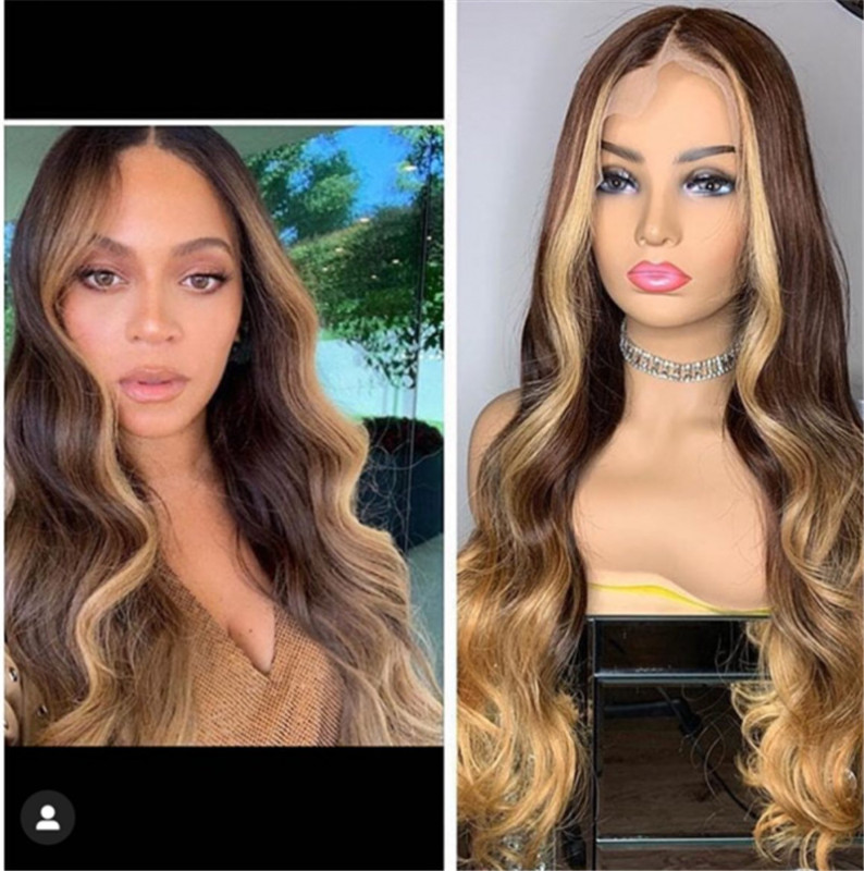 Human Virgin Hair Pre Plucked Ombre Wave Lace Front Wig And 13x4x1 T Part Lace Wig For Black Woman-38d13d