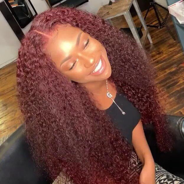 99j Curly Human Virgin Hair Pre Plucked Lace Front Wig