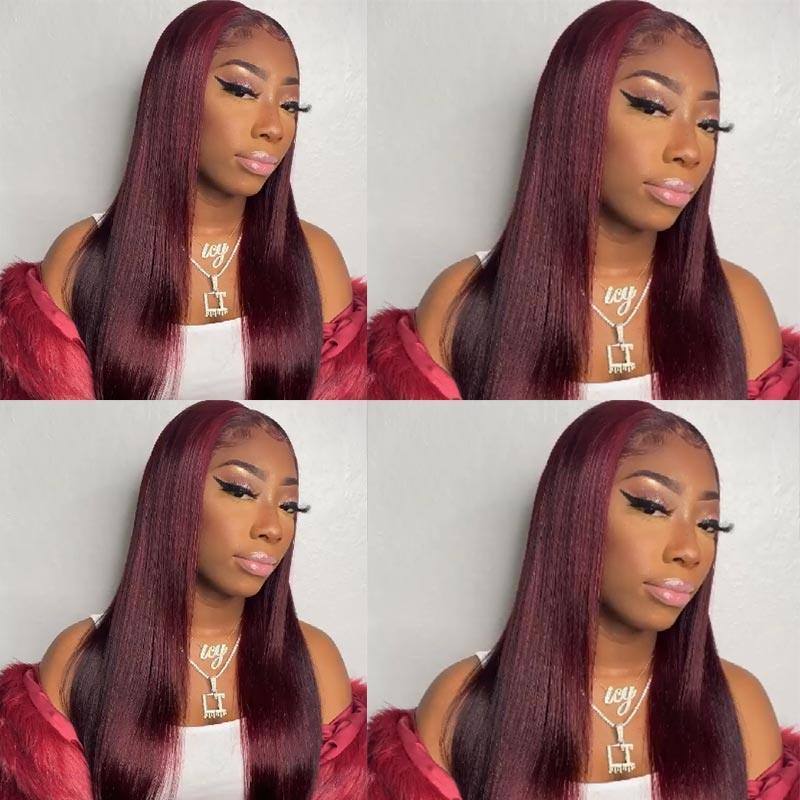 360 Lace Burgundy 99J Red Straight Long Preplucked Straight Brazilian Human Hair Wigs