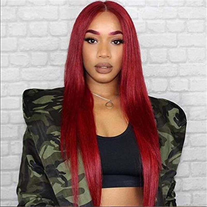 Red Color Lace Front Full Lace Natural Looking Lace Front Wigs Long Straight Brazilian Human Hair Pre Plucked Full Lace Wig