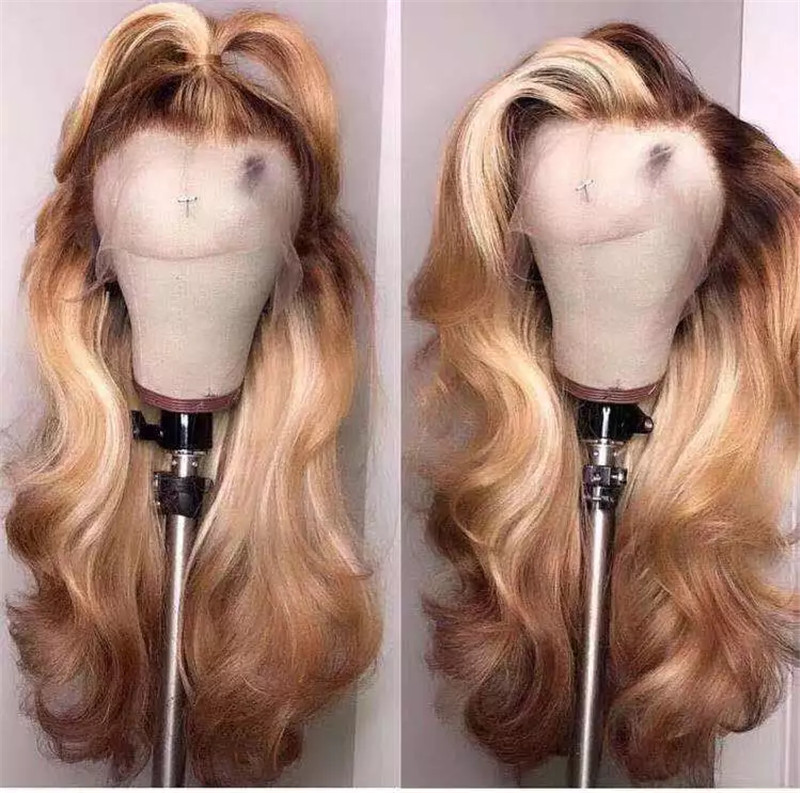 Human Virgin Hair Ombre Honey Blonde Pre Plucked Lace Front Wig And 13x4x1 T Part Lace Wig For Black Woman