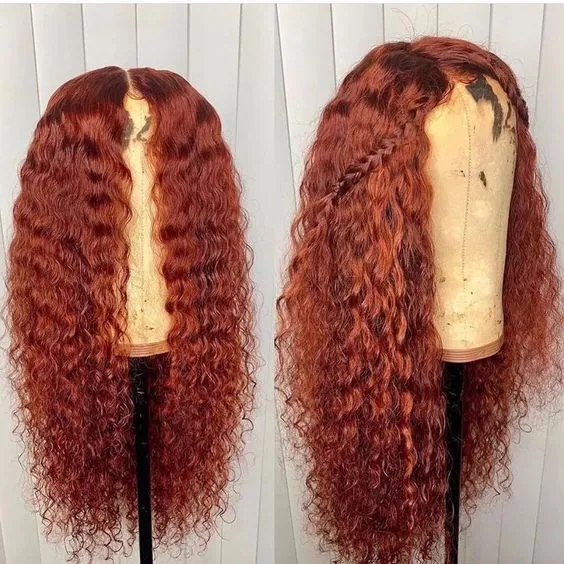 13x4x1 T Part Lace Front Curly Human Hair Wigs Orange Ginger Ombre Color Red Brown Wigs Pre Plucked Glueless 100% Real Brazilian Hair Wig