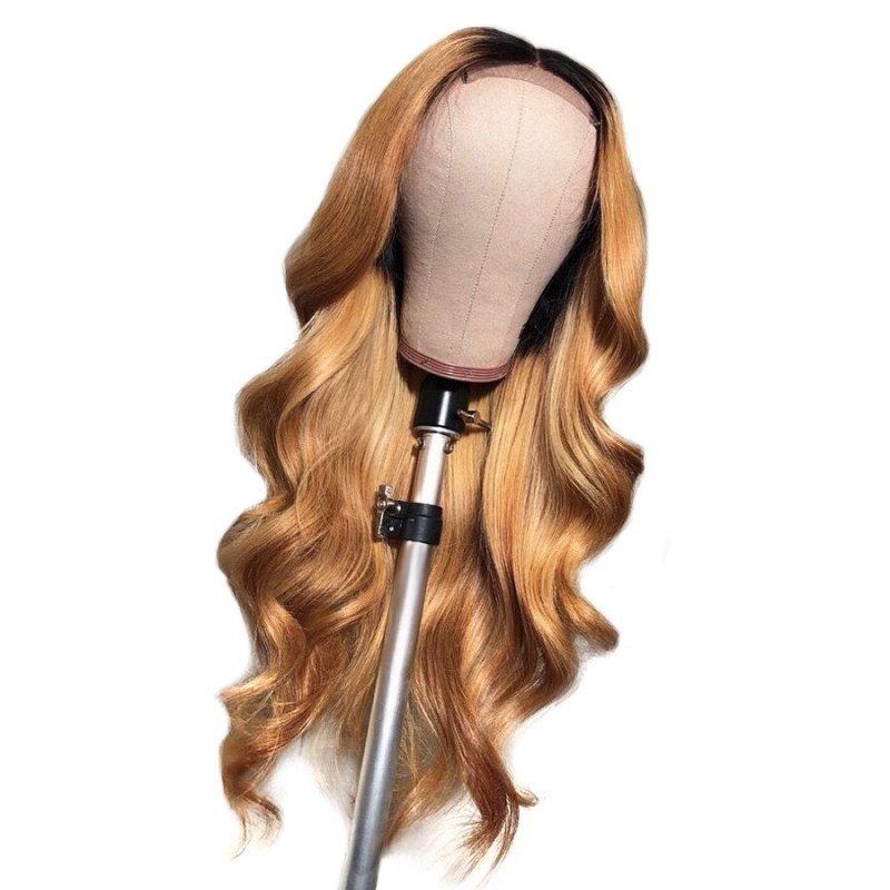 Human Virgin Hair Ombre Wave Pre Plucked Lace Front Wig For Black Woman